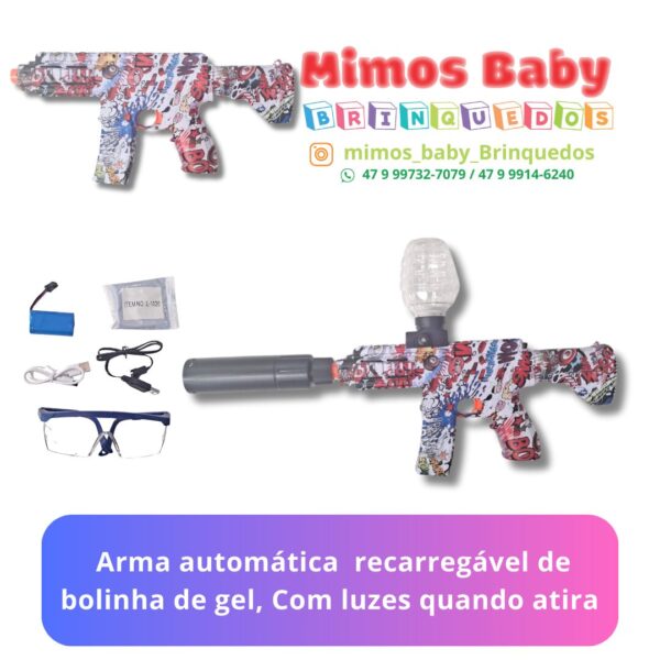 Arma automática  recarregável de bolinha de gel, Com luzes quando atira