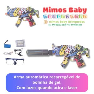 Arma automática recarregável de bolinha de gel, Com luzes quando atira e laser