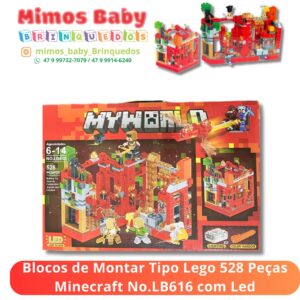 Blocos de Montar Tipo Lego 528 Peças Minecraft No.LB616 com Led