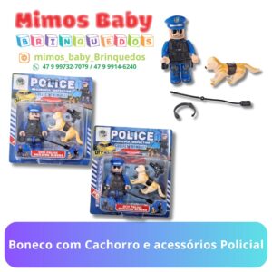 Boneco com Cachorro e acessórios Policial