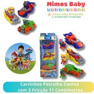 Carrinhos Patrul  com 3 Fricção 11 Centimetros