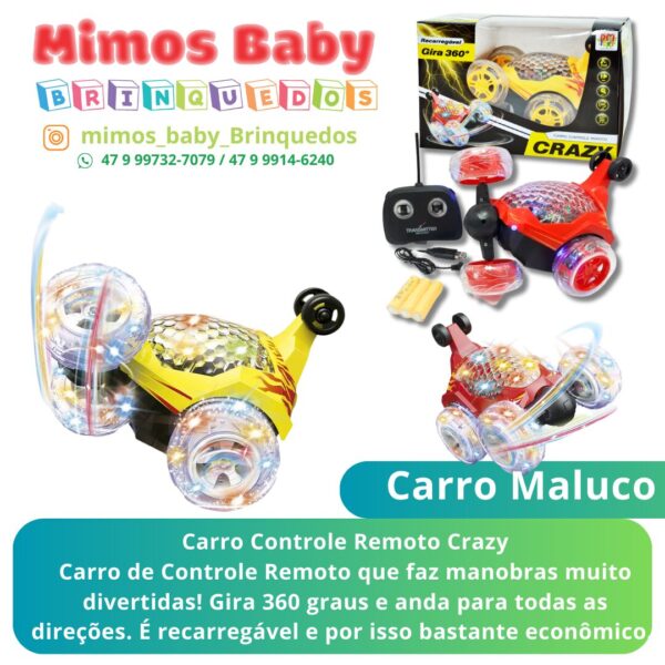 Carro Controle Remoto Crazy- Gira 360 graus e anda para todas as direções. É recarregável
