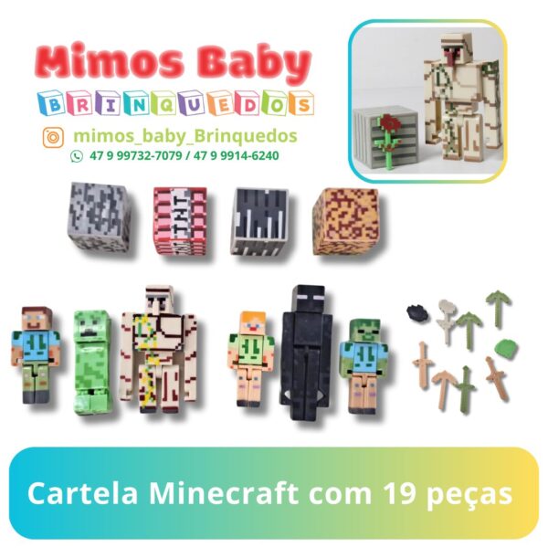 Cartela Minecr Personagem com 19 peças