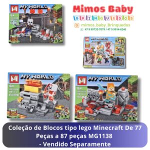 Coleção de Blocos tipo lego Minecraft De 77 Peças a 87 peças MG1138  - Vendido Separamente
