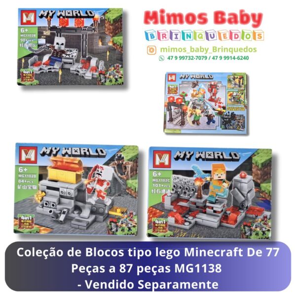 Coleção de Blocos tipo lego Minecraft De 77 Peças a 87 peças MG1138  - Vendido Separamente