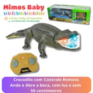 Crocodilo com Controle Remoto Anda e Abre a boca, com luz e som  50 centímetros