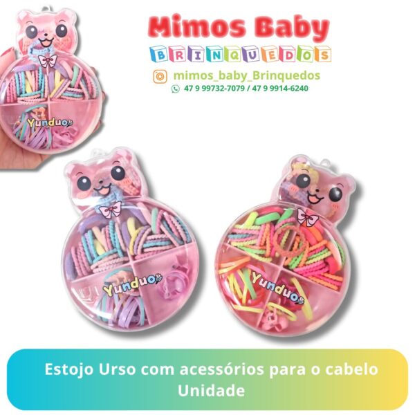 Estojo Urso com acessórios para o cabelo  Unidade