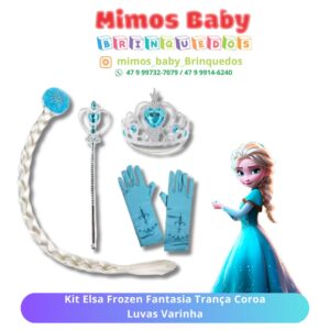 Kit Elsa Fantasia Trança Coroa Luvas Varinha