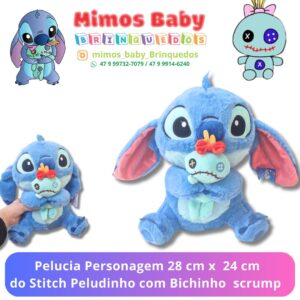 Pelucia Personagem 28 cm x  24 cm do Stitch Peludinho com Bichinho  scrump