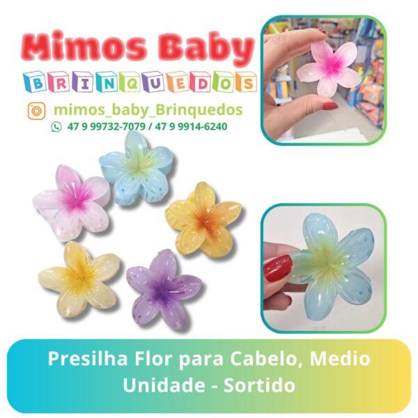 Presilha Flor para Cabelo, Medio Unidade - Sortido
