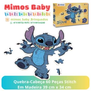 Quebra-Cabeça 60 Peças Stitch Em Madeira 39 cm x 34 cm