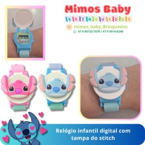 Relógio infantil digital com tampa do stitch