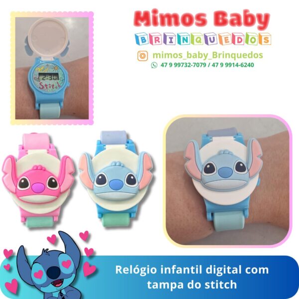 Relógio infantil digital com tampa do stitch