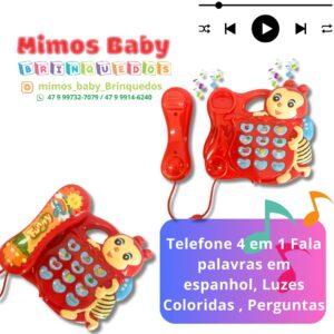 Telefone 4 em 1 Fala palavras em espanhol, Luzes Coloridas , Perguntas