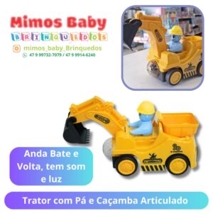 Trator com Pá e Caçamba Articulado Anda Bate e Volta, tem som e luz