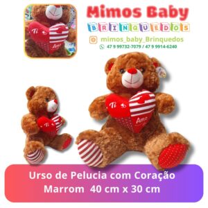 Urso de Pelucia com Coração Marrom  40 cm x 30 cm