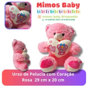 Urso de Pelucia com Coração Rosa  29 cm x 20 cm