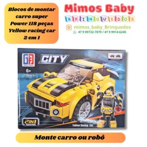 Blocos de montar carro super Power 118 peças Yellow racing car 2 em 1