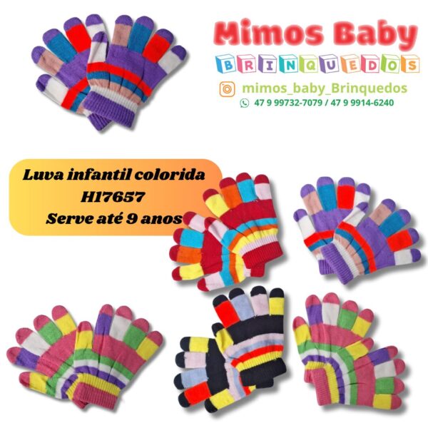 Luva infantil colorida H17657  Serve até 9 anos