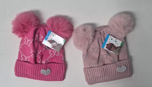 Touca 2 pompom detalhe de coração forrada Serve até 4 anos H22478 - Image 2
